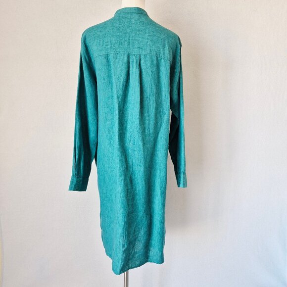 EILEEN FISHER Washed Organic Linen Delave Shirt Dress Long Sleeve Green - Picture 9 of 15